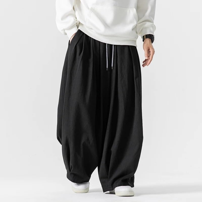 Autumn Men Wide Leg Pants Drawstring Joggers Plain High Street Man Casual Trousers Baggy Harem Pants3