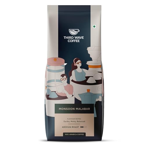Image of THIRD WAVE COFFEE Arabica Monsoon Malabar Coffee, Medium Roast, Coarse Grind for Channi Style, 250g