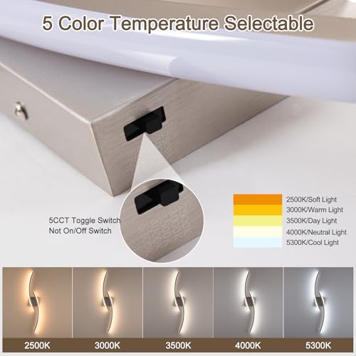 Image of Hardwired 3000~6000K Modern Wall Sconce, 31.5IN Silver LED Wall Light Fixtures Brushed Nickel Wall Lights for Bedroom, Living Room, Hallway and Bedside Wall Lamp