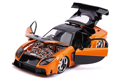 Fast & Furious 1:24 Han's Mazda Rx-7 Die-Cast Car, Toys For Kids And Adults, Orange And Black #TOP2