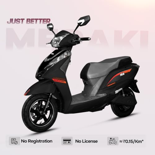 Image of 91EV Meraki Premium Low-Speed EV Scooter with 60V 30Ah Lithium Ion Battery & Charger | Powerful BLDC Motor | 60-70km Range, LED Display & Tubeless Tires | No RTO & License | Remote Key | Black