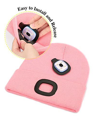 MELASA Unisex Hat with Light, USB Rechargeable Hands Free Headlamp LED Beanie, Winter Gifts for Men Dad Father Husband Him