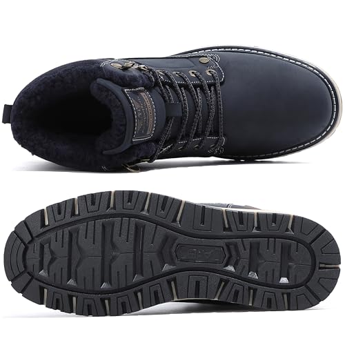Image of ARRIGO BELLO Mens Winter Boots Snow Casual Booties Warm Fur Mesh Lined Ankle Outdoor Lightweight Non-Slip Trekking Walking Leather Shoes