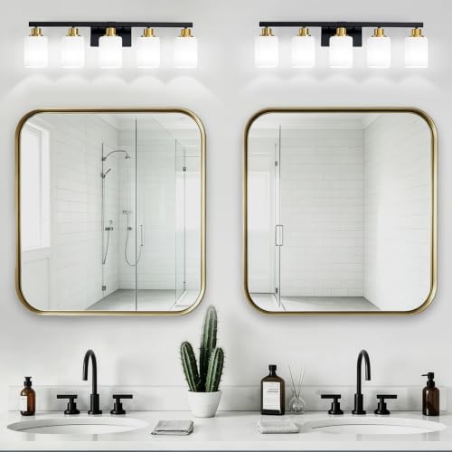 Image of 5-Light Black and Gold Vanity Light,Bathroom Lighting Fixtures,30 inch