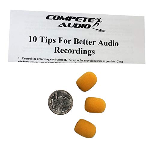 Compete Audio CM512 Small Foam Microphone Windscreens (Microphone Covers) (3-Pack) Compatible with 1/8 inch Diameter Headset/Lapel Mics