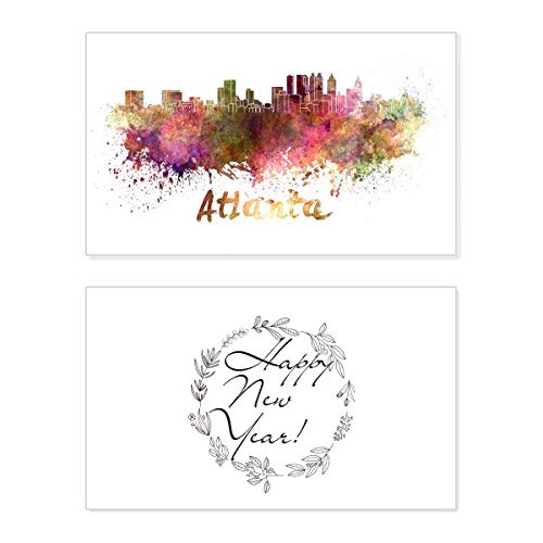 Tarjeta conmemorativa de Atlanta estilo acuarela para dedicatorias de Año Nuevo