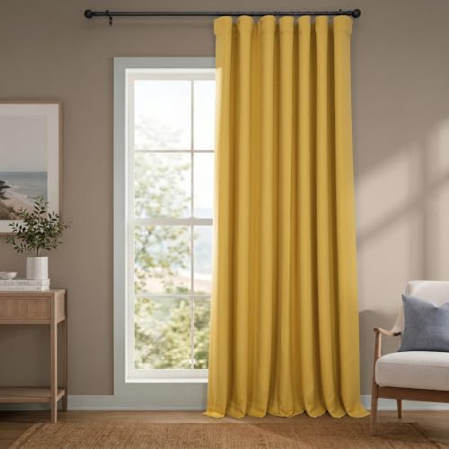 Image of HPD Half Price Drapes - Faux Linen Curtains for Living Room (1 Panel) - 100W X 96L - Extra Wide Textured Room Darkening Curtains for Bedroom 96 Inches Long - Drapes for Home Decor, Graphic Gold