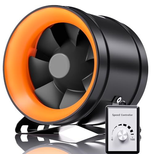 Hon&Guan 200mm EC Rohrventilator mit Drehzahlregler 1411m/h Rohrlüfter mit Regler EU-Stecker für Growzelt Gewächshaus Aktivkohlefilter HVAC
