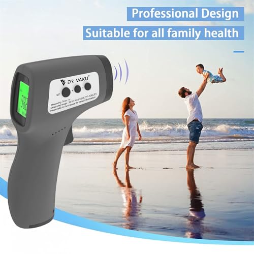 Image of DR VAKU Digital Thermometer For Fever Non-Contact Laser Infrared Forehead Thermometer Temperature Gun Accurate Reading with Large Display [Battery Included] - Grey