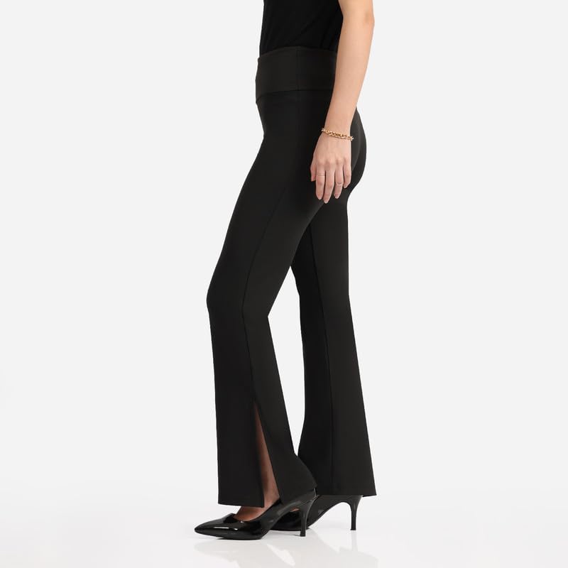 Image of BlissClub Women's Comfort Fit Mid Rise Ultimate Slit Flare Pants - Lite Tall |Above 5'5 | Stylish Slits | Stretchy | Comfortable | Back Pocket