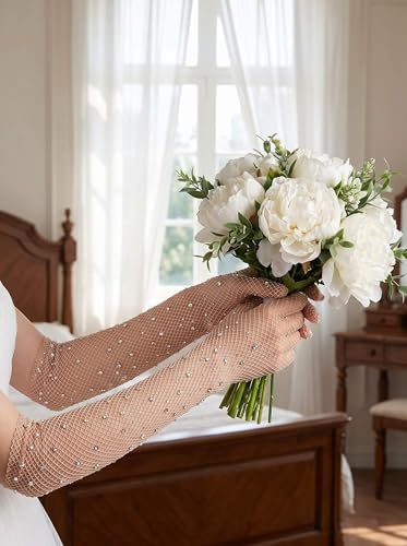 Guantes de red con pedrería largos estilo ópera y complementos brillantes de moda 4
