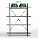 HSH 4-Shelf Vintage Industrial Bookshelf, Rustic Gray Wood and Metal 4 Tier Bookcase, Open Wide Etagere Book Shelf for Home Office Livingroom Bedroom Dispaly, Light Grey Oak