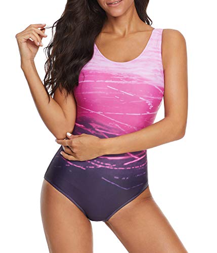 American Trends One Piece Swimsuit Women Criss Cross Back Color Block Print Bathing Suits Athletic Modest Swimwear4