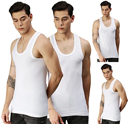 Image of ONN Men's White Super Combed Cotton Rib Round Neck Sleeveless Vest with Extended Length for Easy Tuck | Relaxz OR111 |
