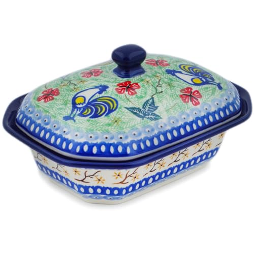 Authentic Polish Pottery Dish with Cover Signature UNIKAT in Rise And Shine Design Handmade in Boles?awiec Poland by Ceramika Artystyczna + Certificate of Authenticity