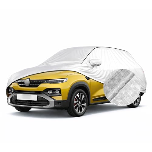 Image of SEAZEN Waterproof Car Cover for Renault Kiger | Dustproof, UV & Scratch Resistant Soft Cotton Lining | Triple Stitched, Mirror Pockets & Elastic Hem | Metallic Silver with Black Piping
