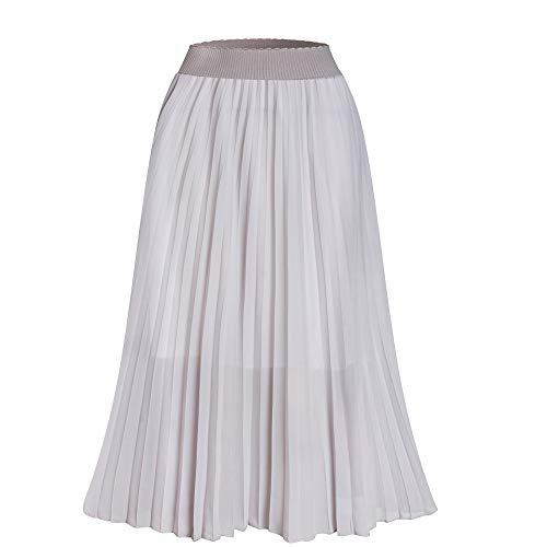 TEERFU Women's Casual High Waist A Line Stretch Pleated Midi Swing Skirt Grey Medium