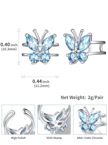 Brincos de colar de borboleta para mulheres e meninas, prata esterlina CZ granada/ametista/azul/esme