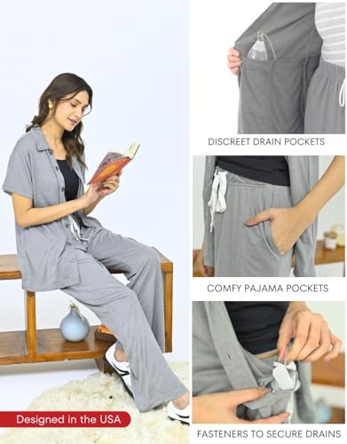 Image of Inspired Comforts Post Surgery Mastectomy Recovery Pajamas Set with Internal Drainage Pockets