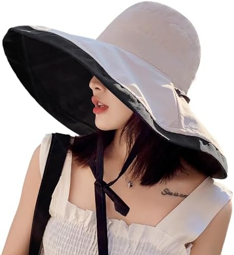 NALACAL UV Protective Reversible Cotton Floppy Sun Hat for Women, Super Wide Brim, Packable and Wired Edge, Perfect for Summer Beach, Travel, Garden - Elegant & Lightweight with Chin Cord