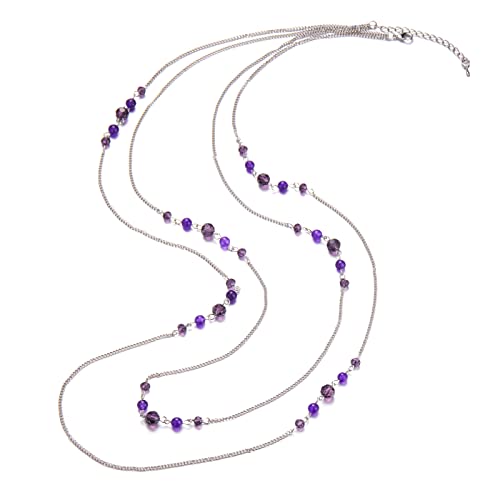 Noessla Long Silver Necklace For Women Bohemian Layered Statement Costume Long Necklaces For Women Fashion Jewelry Mothers Day Gifts(Amethyst) #TOP1