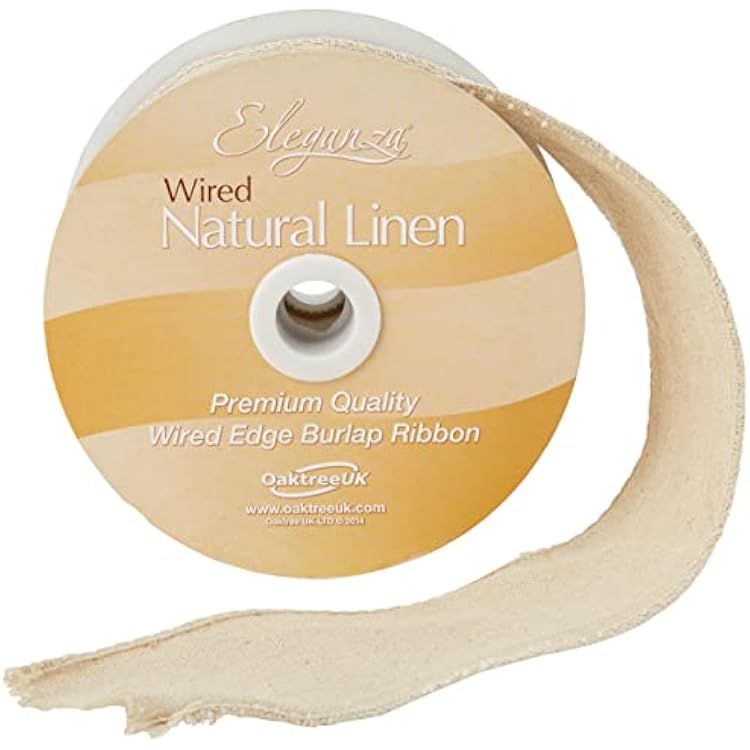 ELEGANZA Linen Burlap Natural Wired Edge Ribbon 50mm x 1 Metre, Beige
