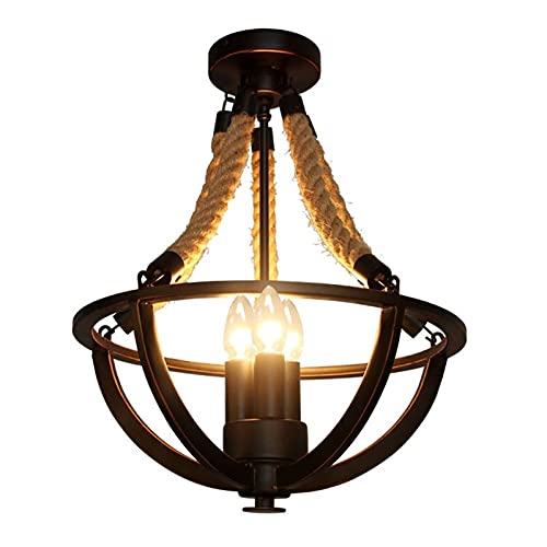 Luminaire suspendu chambre fer forgé et corde retro américain 47x38cm pour bar et maison
