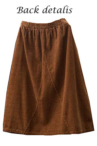 Minibee Women's Corduroy Midi Skirt Front Split Buttons Decoration A-Line Dress2
