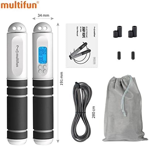 Skipping Rope, multifun Speed Skipping Rope with Calorie Counter, Adjustable Digital Counting Jump Rope with Ball Bearings and Alarm Reminder for Fitness, Crossfit, Exercise, Workout, Boxing, MMA, Gym