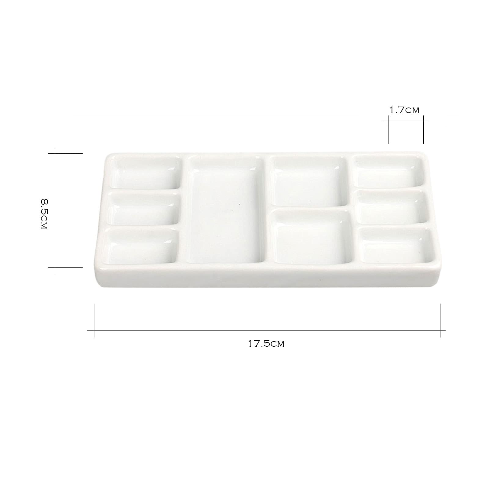Paleta plana para mezclar pintura, Paleta de mezcla pintura cerámica rectangular plana, blanco/cian, óleo, acuarela, gouache(Bianco)
