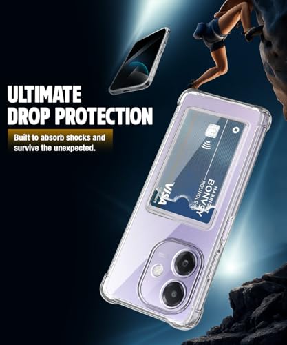 Image of WOW IMAGINE Transparent Back Cover Case for Oppo A3x 5G | A3x 4G | A3 5G | Flexible Built-in Slim Card Pockets Wallet | 360 Camera Protection TPU | Soft Silicone Mobile Cover - Transparent