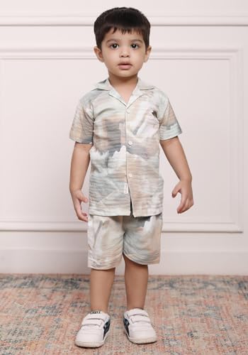 Image of POLKA TOTS Cotton Half Sleeves Shirt With Shorts, All Over Print Cord Set for Baby Boy Kids