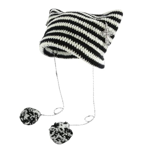 Image of Crochet Hats for Women Vintage Beanies Women Fox Hat Grunge Goth Beanies Hat Y2K Accessories Slouchy Beanies for Women