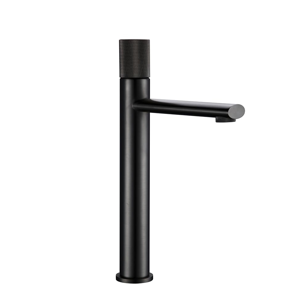 Mitigeur lavabo monotrou à poignée moletée gris canon de fusil, robinet eau chaude et froide