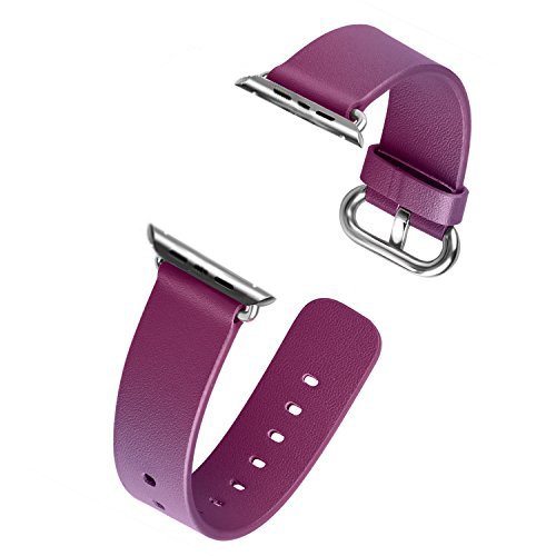 J&D Tech Modern Series Leather Strap Replacement Wrist Band with Metal Clasp Adapter for Apple Watch Series 1/2 / 3/4, 42mm - Fuchsia