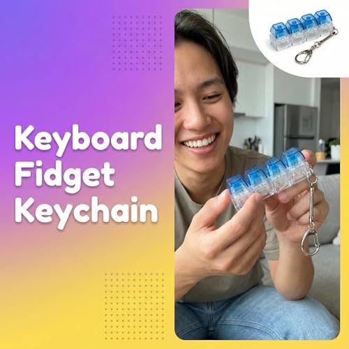 Image of Keyboard Fidget Toy for Adults | 1 Pc Mechanical Key Clicker Keychain with LED Light | 4-in-1 Compact Fidget Keyboard for Desk & Travel | Multicolor (Pack of 2)