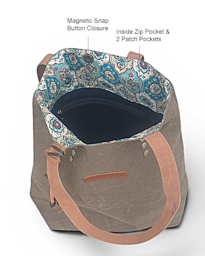 Image of The House of tara Distressed Finish Canvas Tote Handbag | Tassel Embellished | Magnetic Closure & Internal Zip Pocket Shoulder Bag | For College, Office and Daily Use | For Women