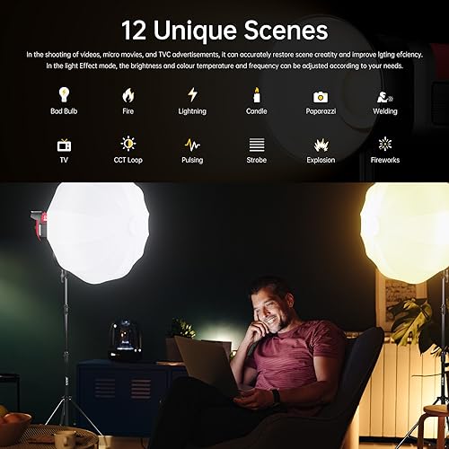 Image of GVM 300W Photography Lighting Bi-Color Video Light with Bowens Mount Lantern Softbox and Stand CRI 97+ CCT 2700K~6800K 12 Lighting Scenes App Control Studio Lights for Photography