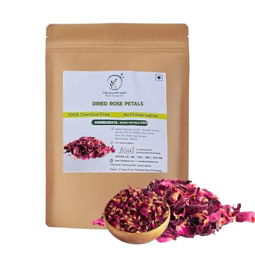 Image of HERBALPRASH Dried Rose Petals - 500g | Gulab Patti | Dry rose petal edible | For Hair, Skin &Tea | Sun Dried | Decoration for Jam, Food, Sweets, Chikki & Dry Fruit, Making Water, Tea