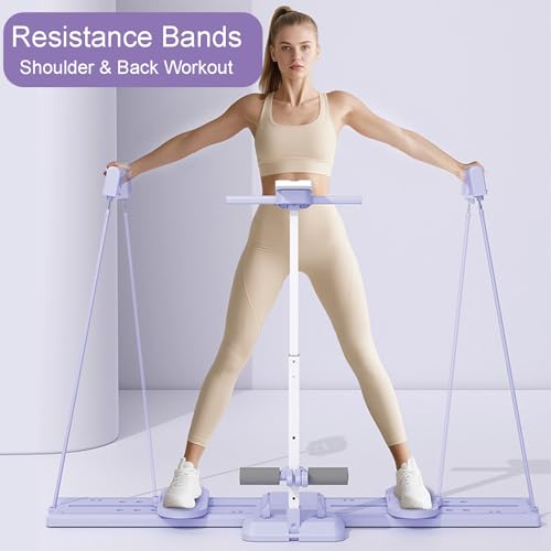 Image of Ski Machine, Adjustable Height Simulated Ski Trainer Machine for Women with Resistance Bands, Foldable Ski Machine Exercise for Home, Glute & Leg Toning