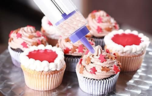 SPCCL Icing Syringe and Nozzles Set, Cream Making Set, Piping Syringe, with 10 Moulds 8 Nozzles, 1 Icing Pen with 3 Nozzles, 3 Cream Scrapers, 1Cupcake Corer
