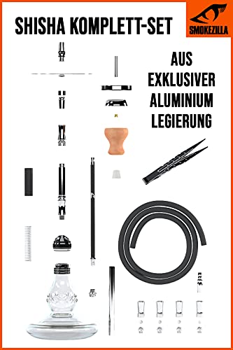 Smokezilla® IRYS Shisha Edelstahl 66 cm I Wasserpfeife Komplettset mit Kaminkopf Kaminaufsatz Kopfsieb Kohlezange I… – Bild 3