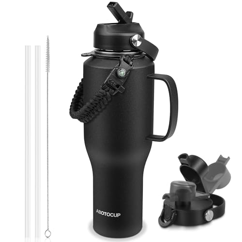 ABOTOCUP Water Bottle 40oz, Insulated Water Bottle with Handle & Straw Lids, Stainless Steel Water Bottles Fits in Any Car Cup Holder, Travel Cup Double Wall BPA-Free Leak-proof to Keep Cold &Hot