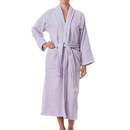 Unisex Terry Cloth Robe - 100% Long Staple Cotton Hotel/Spa Robes - Classic Robes For Men or Women,Lavender,Large