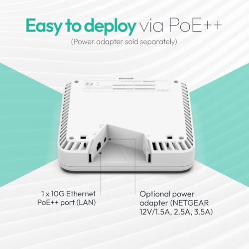 Image of NETGEAR Tri-Band PoE 10 G Insight Manageable WiFi 7 Access Point (WBE750) - 18.4 Gbps Speed (AX18400) - Covers up to 3,000 sq. ft., 256 Client Devices - WPA3 - Power Adapter not Included