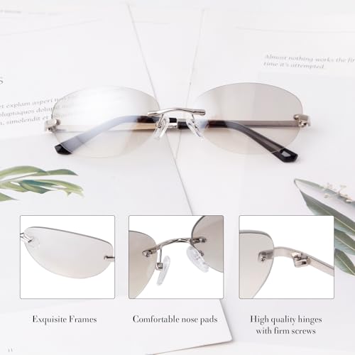VIA LEECA Trendy Y2k Rimless Sunglasses for Women Men 90s Retro Oval Mirror Lens Shades Fashion Accessories4