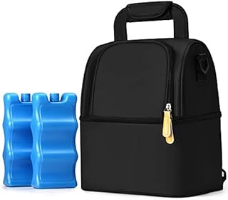 NCVI Breastmilk Cooler Bag with Ice Pack-Double Layer, Insulated Baby Bottle Bag Fits 6 Bottles, Up to 9 Ounces for Nursing Mother Breast Pump Bag Backpack (Black)