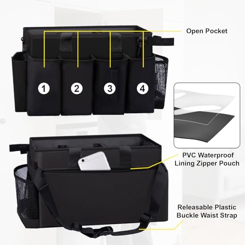 Wearable-Large-Cleaning-Caddy-Bag-for-Housekeepers-Black-Cleaning-Supplies-Organizer-with-Adjustable-Shoulder-Waist-Handle-Straps-Detailing-Bag-for-Kitchen-Supplies