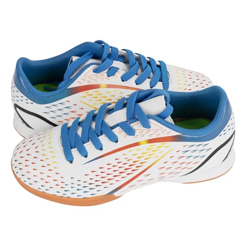 Linkidea Kids Indoor Soccer Shoes, Rubber Outsole Soccer Boots, Futsal Training Soccer Cleats for Boys and Girls (White)3