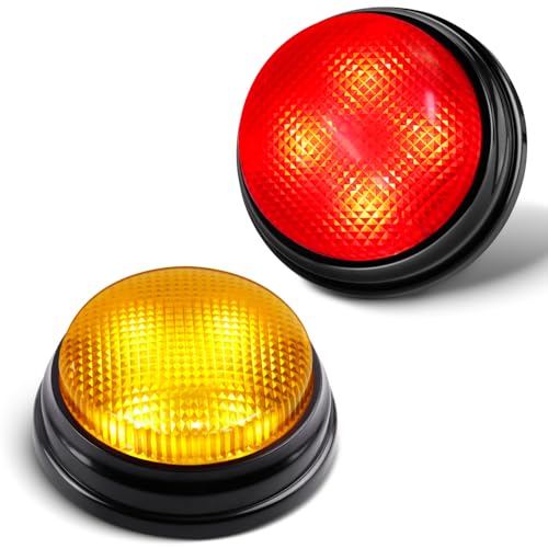 BEAN LIEVE 2-Pack Game Buzzers - Super Bright 4-LEDs, Unique Sounds, Compact Portable & Lock Switch - Trivia Buzzer System for Classroom, Jeopardy, Family Feud (Buzzers for Trivia Games)